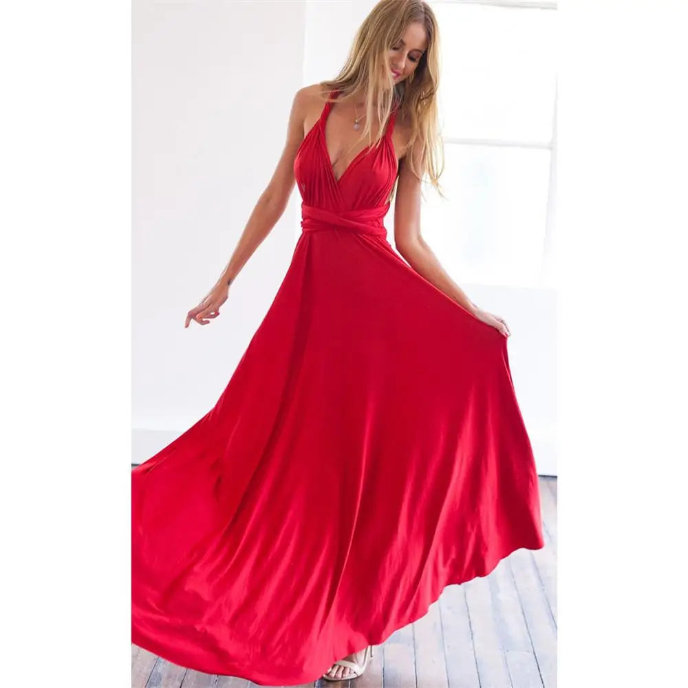 Summer Sexy Long Dress 2021 Bridesmaid Multi Way Wrap Convertible Maxi Red Dresses Strapless Hollow Out Party Bandage Vestidos