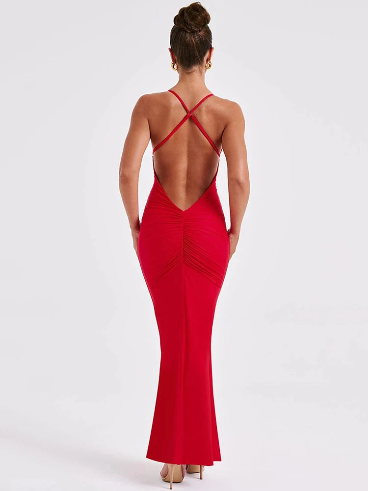 Backless Sexy Maxi Dress For Women Fashion Summer New Sleeveless Bodycon Club Party Long Dress Elegant