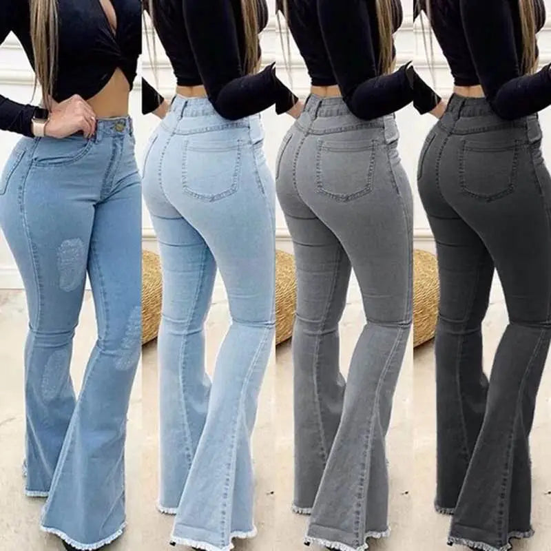 2024 New Women High Waist Boot Cut Jeans Fashion Slim Denim Flared Pants Street Casual Trousers S-3XL Drop Shipping