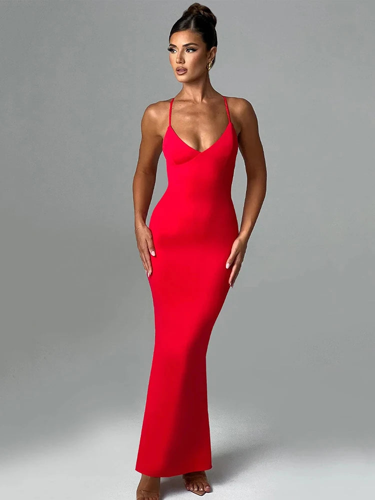 Backless Sexy Maxi Dress For Women Fashion Summer New Sleeveless Bodycon Club Party Long Dress Elegant