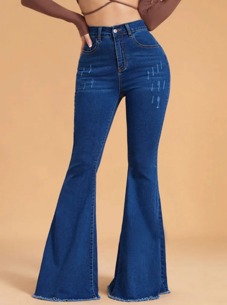 2024 New Women High Waist Boot Cut Jeans Fashion Slim Denim Flared Pants Street Casual Trousers S-3XL Drop Shipping