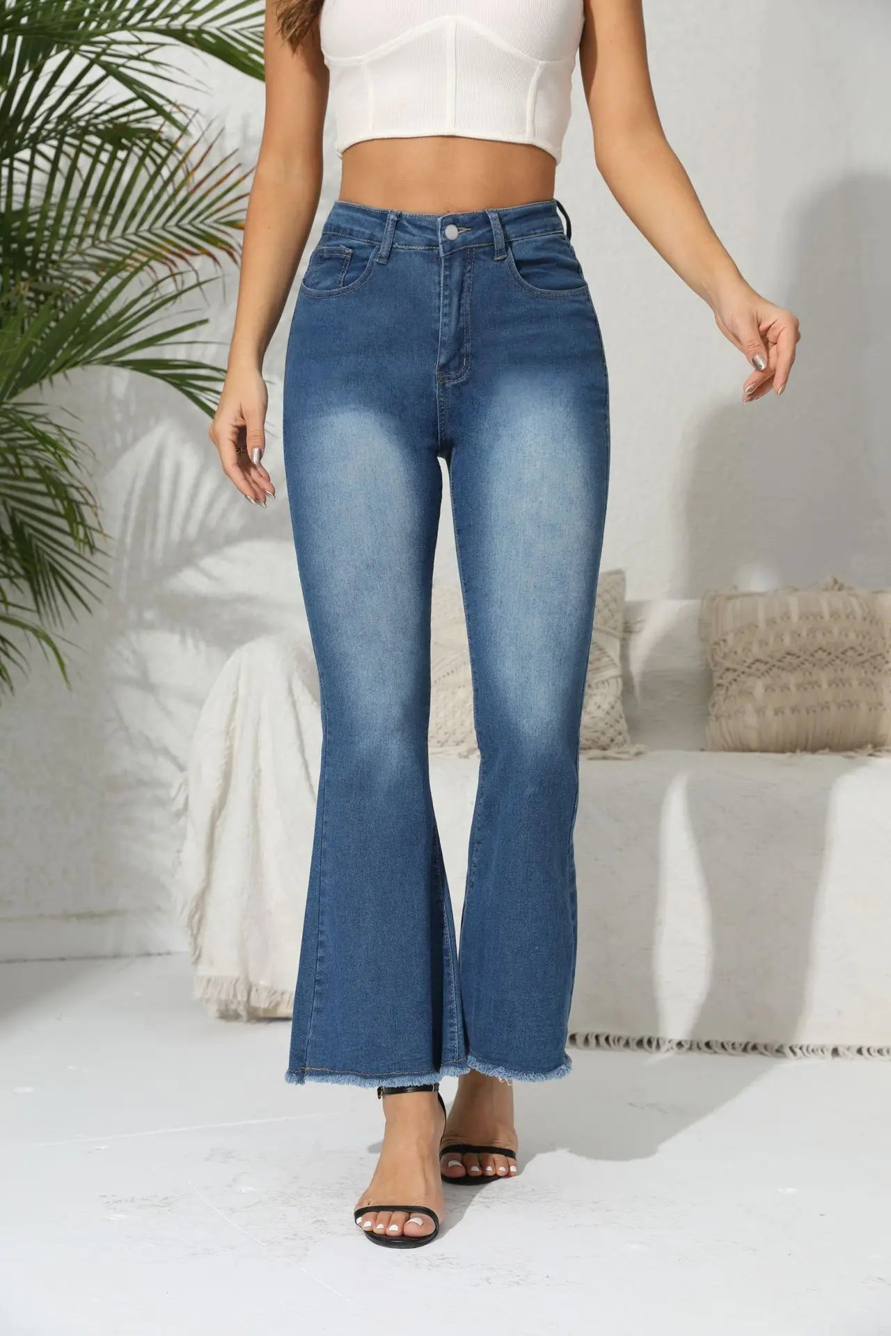 2024 New Women High Waist Boot Cut Jeans Fashion Slim Denim Flared Pants Street Casual Trousers S-3XL Drop Shipping